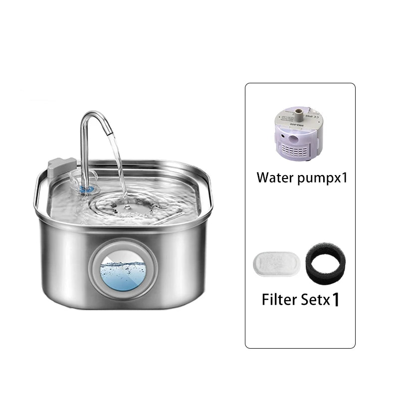 Stainless Steel Cat Water Fountain 108oz USB Silent Pump